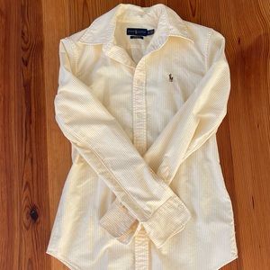 Womens Yellow and White Stripe Polo - Size XS